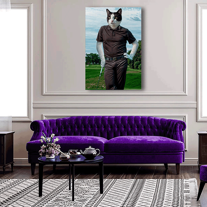 Personalized Golf Cat Portrait | Custom Pet Golfer Canvas Art